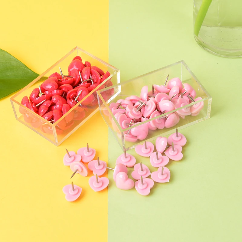 50 Pcs/set Creative Heart-shaped Pushpin Cute Pink Push Pins Thumbtack Office School Supplies Accessories