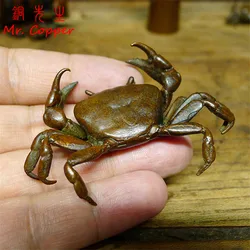 Pure Copper Solid Crab Simulation Animal Model Statue Figurine Miniature Tea Pet Ornament Antique Bronze Crafts Desk Decoration