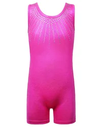 BAOHULU 3-12Y Girls Sleeveless Gymnastics Unitards Hotpink Rhinestone Leotards for Girls Kids Teenage Gym Suit Stage Dance Wear