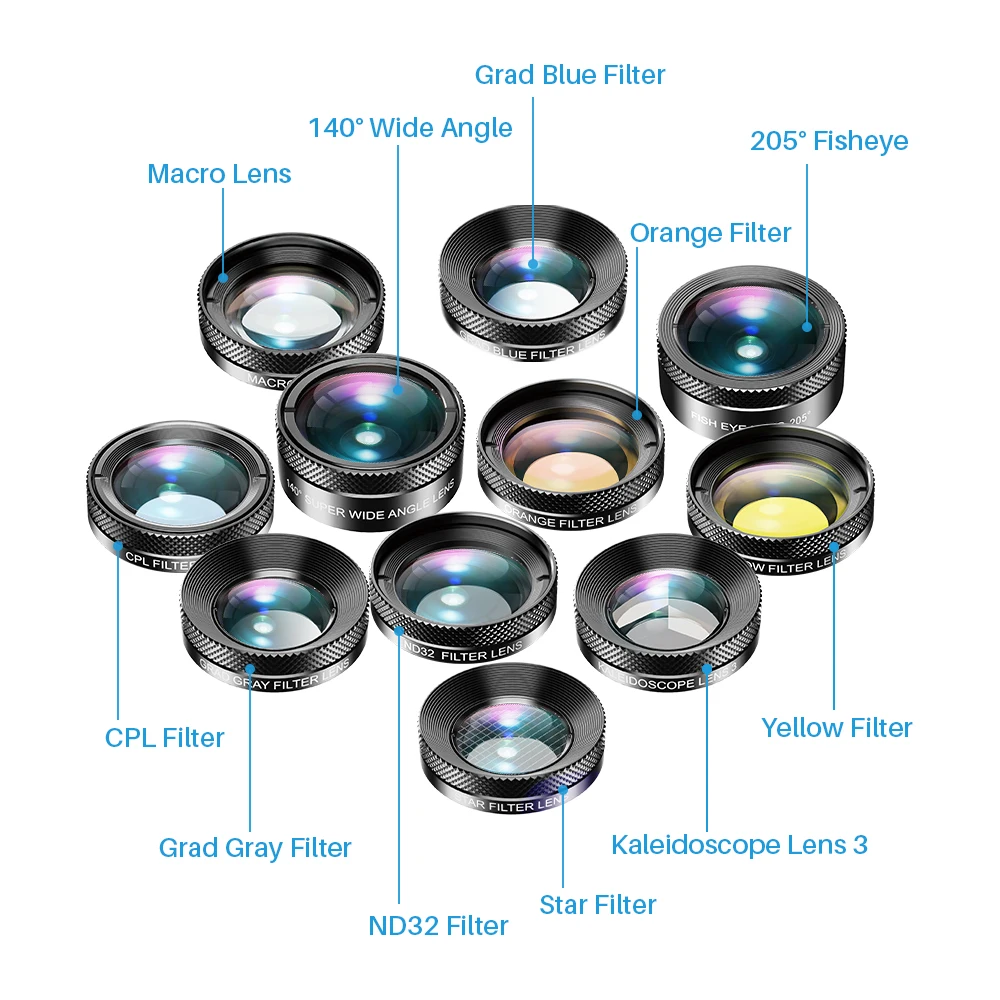 APEXEL Phone Camera Lens Sst 6in1 & 11in1 Full Color/grad CPL ND Star Filter Wide angle macro Filter for iPhone Xiaomi Redmi