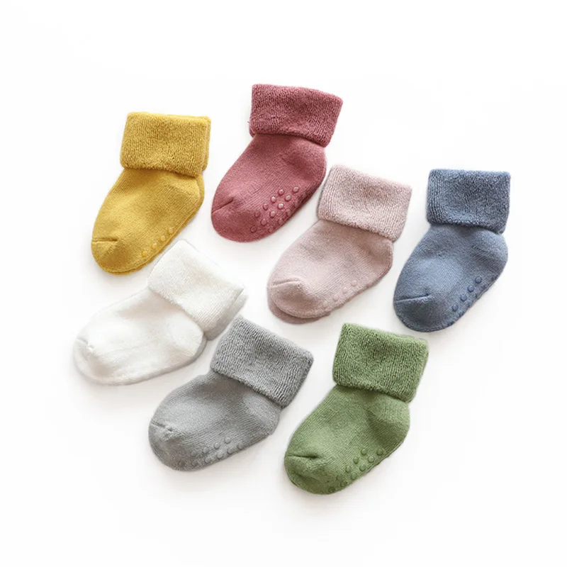 Lawadka Newborn Baby Socks For Boys Terry Anti Slip Socks for Baby Winter Warm Thick Infant Toddler Girl Boy Socks Solid 0-36M