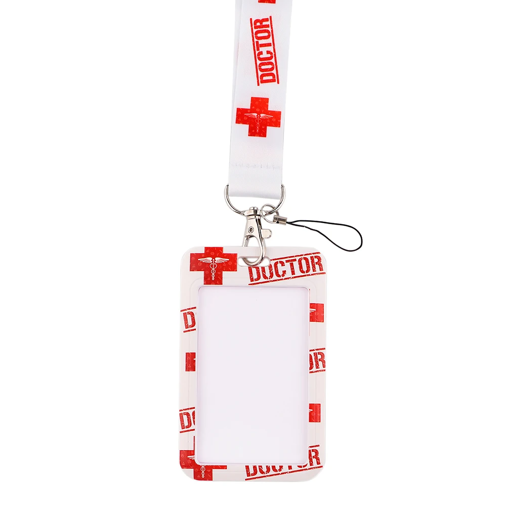 Doctor Accessories Red Cross Lanyards ID Badge Holder Bus Pass Case Cover Slip Bank Credit Card Holder Strap Cardholder