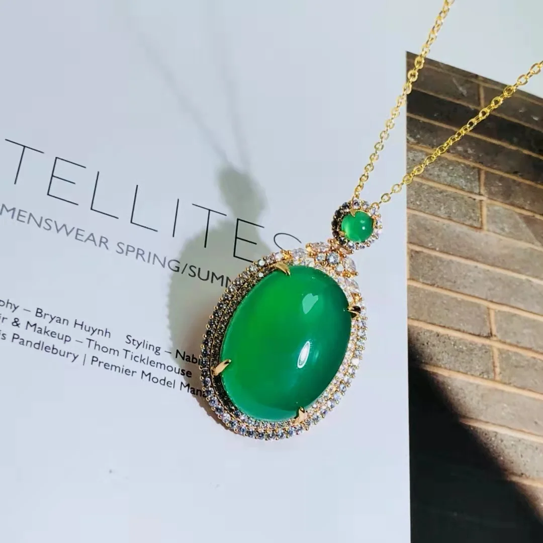 9250 Silver Plated Inlaid Agate Chalcedony Jade Pendant Neck Decoration Crafts Necklaces Fine Jewelry Accessories