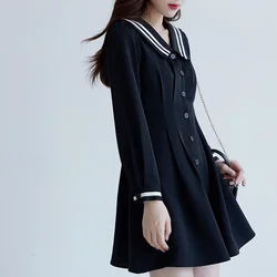 Japanese Fashion Mini Dress Women Korean One Piece Sailor Collar Long Sleeve Dress Elegant Vintage Slim Y2K Dress 2021 Autumn