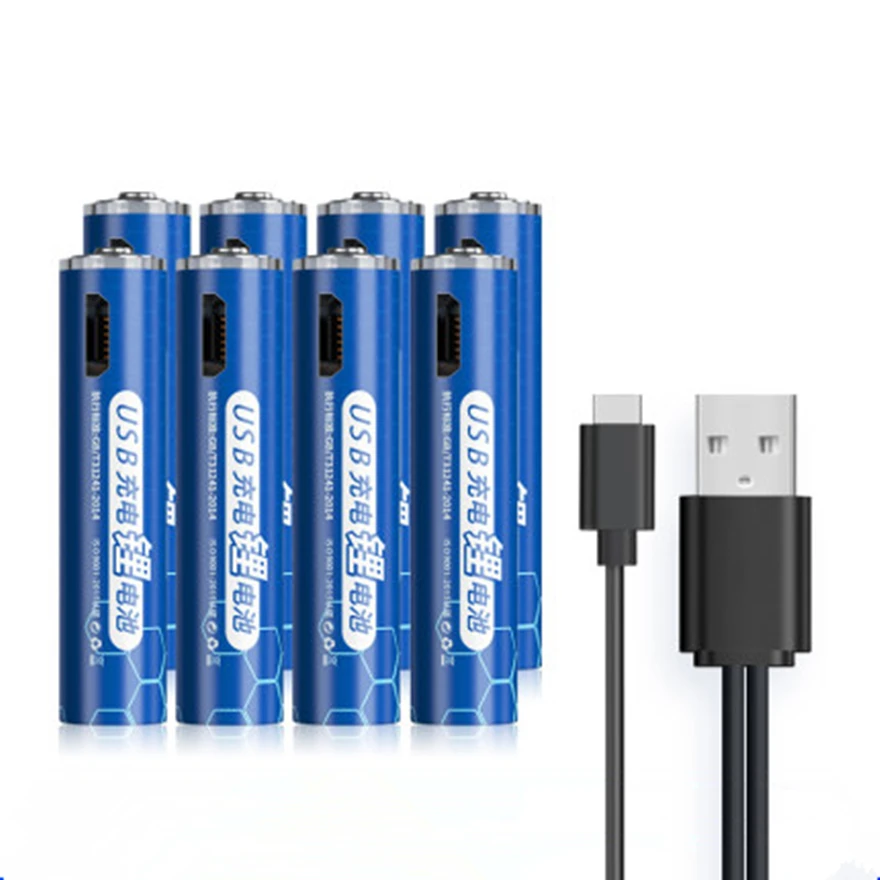 

8pcs/lot Hot selling 1.5V 1000mWh AAA rechargeable battery USB rechargeable lithium battery fast charging via Micro USB cable