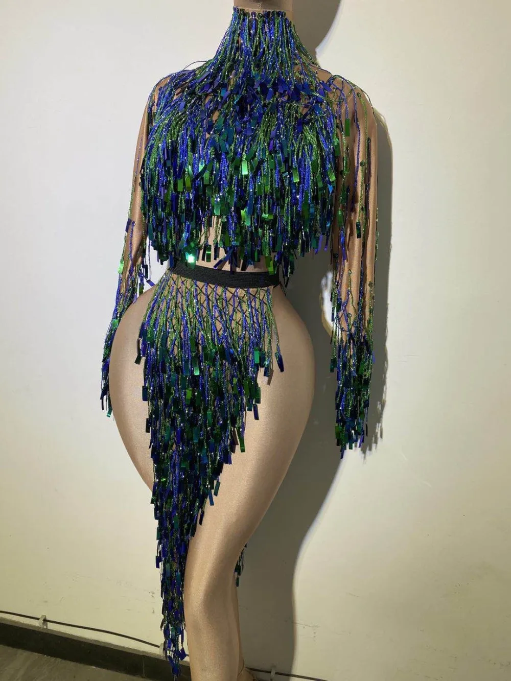 Sexy Tassel Sequins Dancer Stage Dress Party Celebrity Women Backless  Nightclub Dress Showgirl Performance Costumes