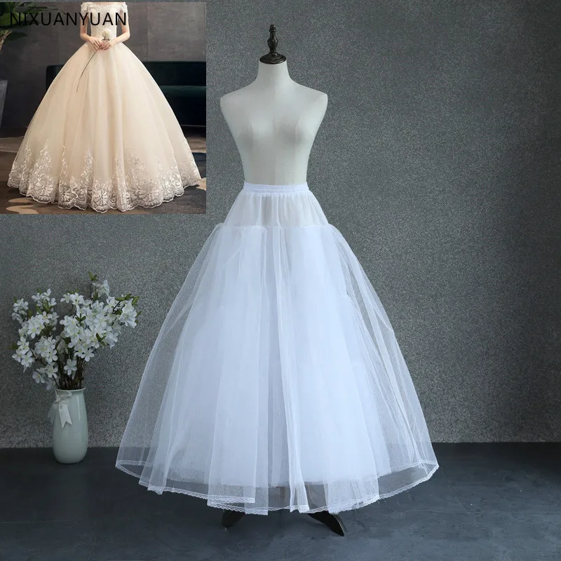 Wholesale Long Bridal Petticoat Crinoline Underskirt Wedding Prom Dress Lace Trim 4-Layer NO-Bone Comfortable Natural Petticoat