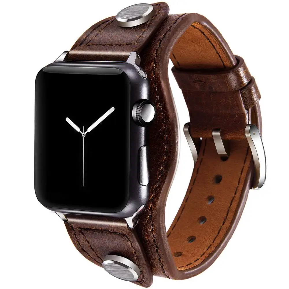 Cuff Leather strap For Apple watch band 44mm 40mm 45mm 41mm 42mm 38mm 44 40 mm correa bracelet iWatch series 5 4 3 SE 6 7 strap