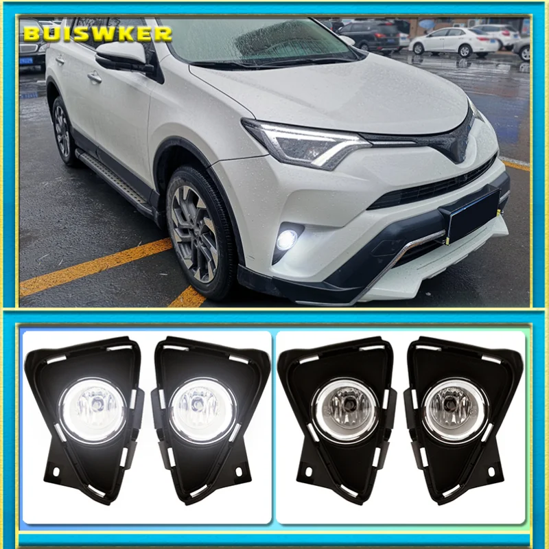 

2pcs Auto Front Fog Light For Toyota RAV4 2016-2018 Bumper Lamp With halogen Bulb and frame cover