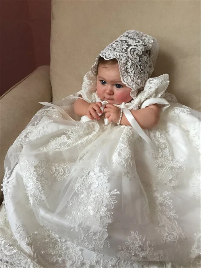 Stunning New baptism dress Baby Girls christening gown Floor Length Infant Girls Christening Dress Handcrafted Heirloom gown Set