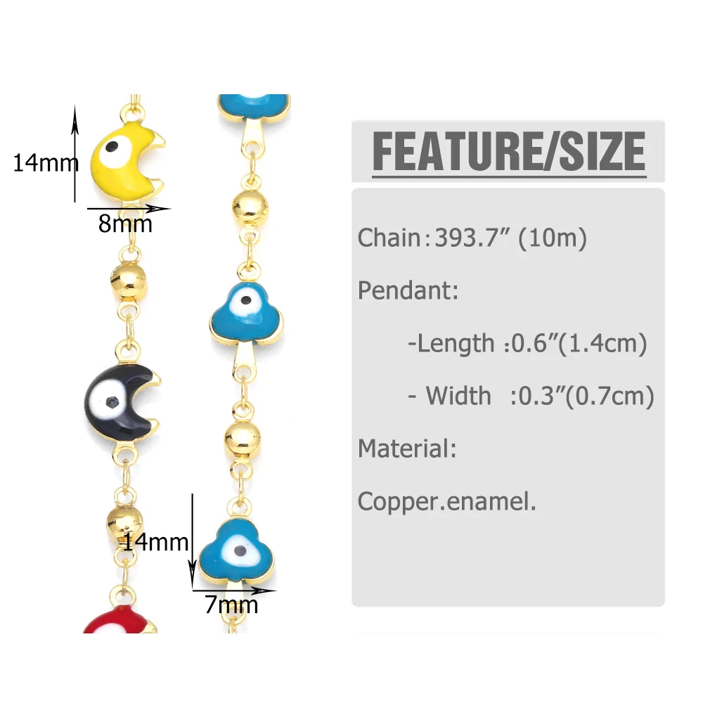 OCESRIO 10M Colorful Enamel Heart Blue Evil Eye Chain for Jewelry Making Gold Plated Brass Accessories for Jewelry cana020