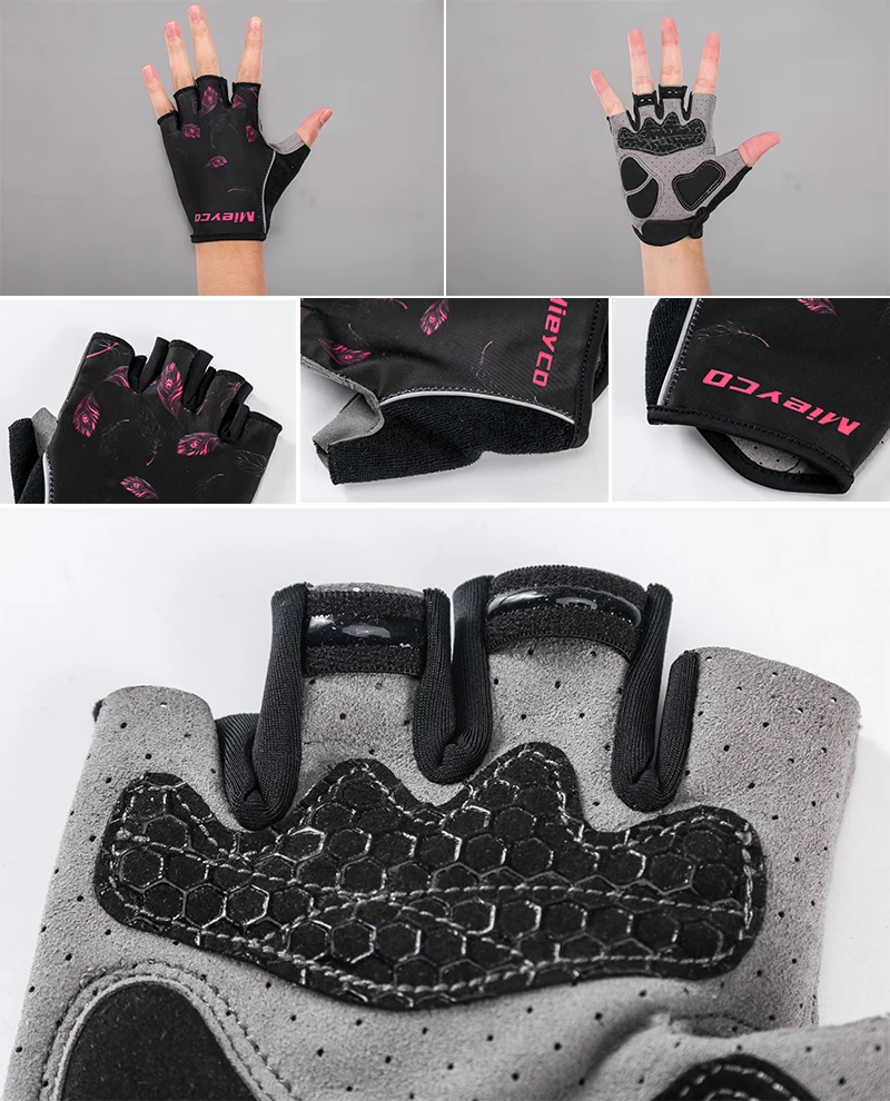 Radfahren Anti-slip Halbe Finger Handschuhe MTB Fahrrad Handschuhe Pad Männer Frauen Atmungsaktive Anti-shock Sport Handschuhe – Detail 9