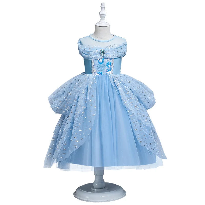 

New Anna Elsa Dress Kids Princess One-shoulder Tutu Skirt Party Costume Cosplay Snow Queen Fantasy Baby Girls Dresses