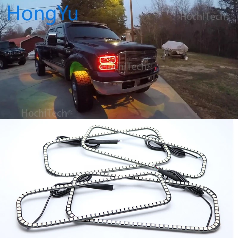 For Ford F-250 2005-2007 Angel Eye  Rings Latest Headlight Multi-color RGB LED Angel Eyes  Ring Eye DRL Remote Control