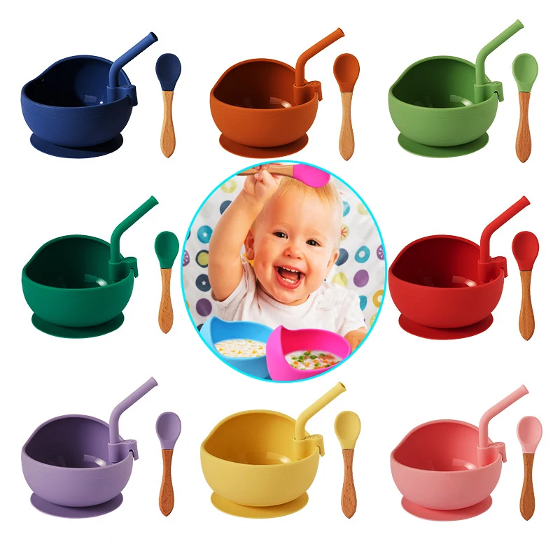 Silicone Baby Feeding Bowl Spoon Kids Tableware Baby Accessories Silicone Plate Spill-Proof Suction Children Self Feeding Dishes