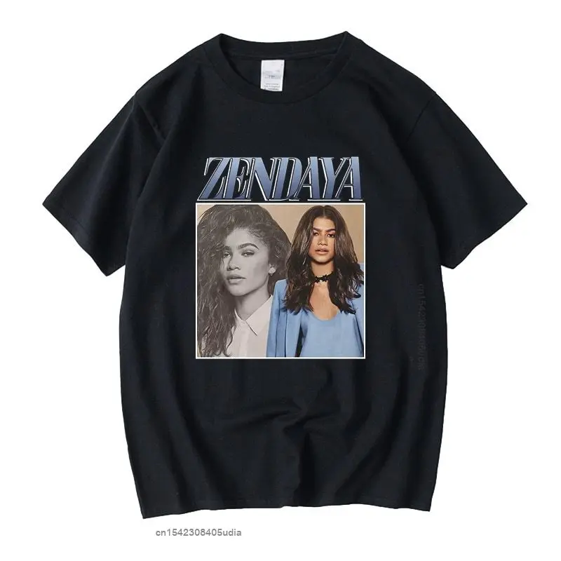 Zendaya Manga Vintage Unisex Black Tshirt Men Tshirts Retro Graphic T Shirts Cotton T Shirt Man Woman Tees Tops