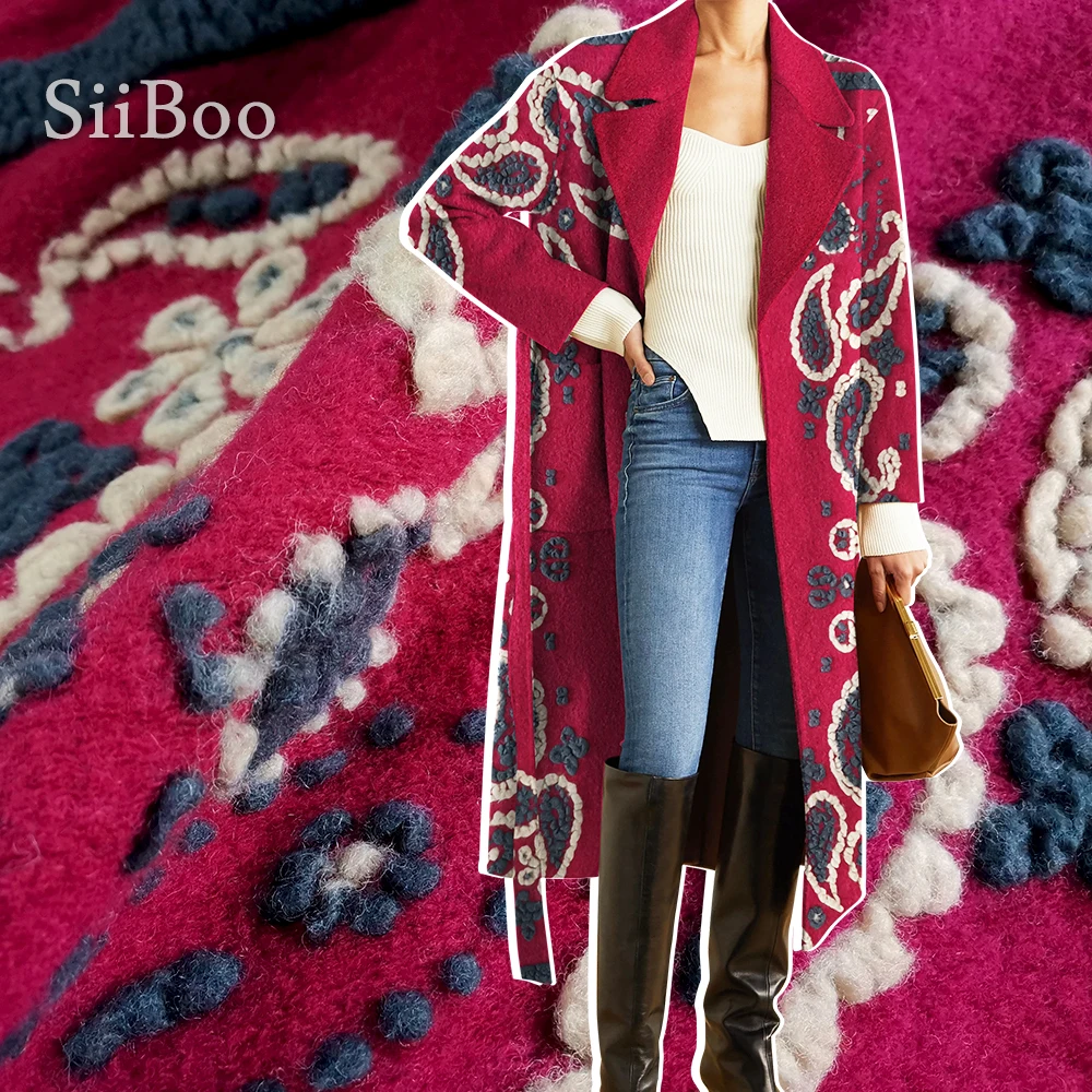 Luxury paisley floral positioning jacquard red cashmere wool fabric for winter coat thick woolen tissue tecidos stoffen SP5632