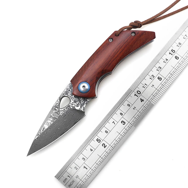 

Magic Mini Pocket Folding Knife Red Branch Wood Handle Damascus Blade High Hardness Kitchen Tool Paring Knives