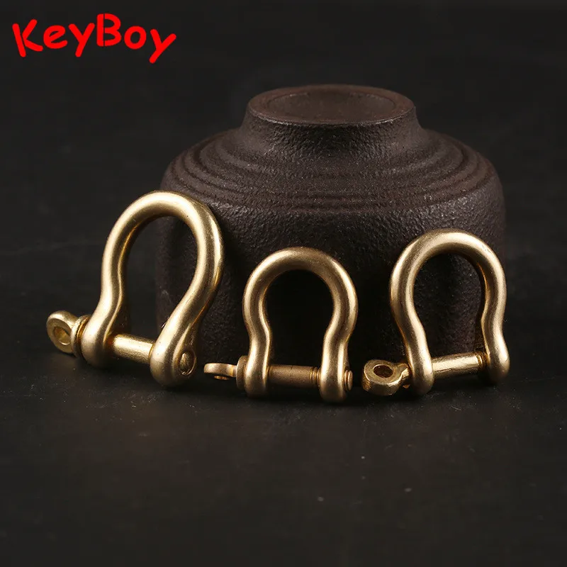 Handmade Brass D shape Bolt Horseshoe Buckle Key Rings DIY Keychain Accessories Retro Copper Keychains Parts Easy to Disassemble