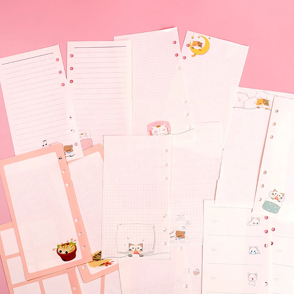 A5A6 Cute Cartoon Loose Leaf Notebook Refill Spiral Binder Inner Page Diary Weekly Planner To Do List Line Dot Grid Inside Paper