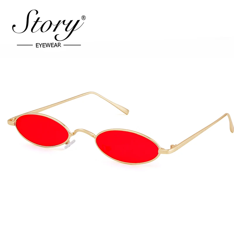 STORY 2018 Vintage Retro Small Oval Sunglasses Women Man Italy Brand Designer 90s Slim Tint Clear Lens Sun Glasses Red Shades