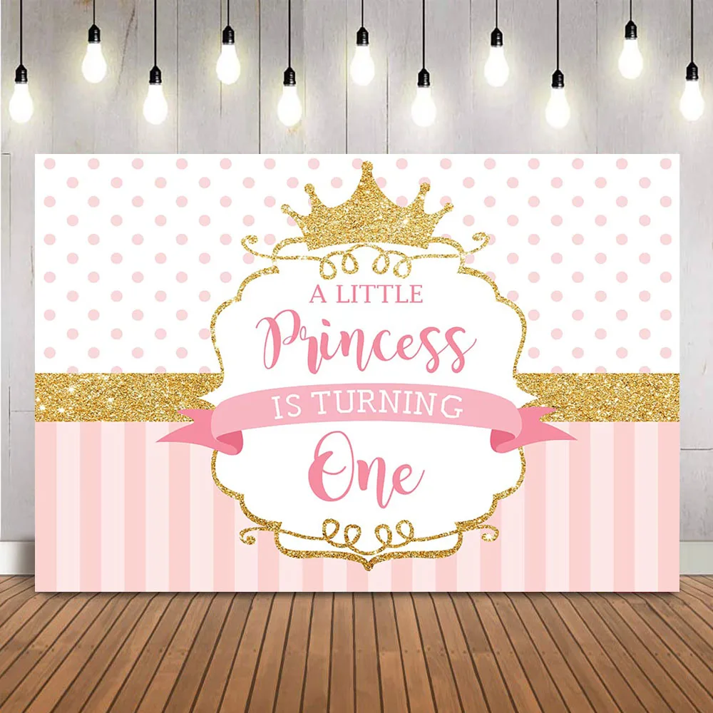 

Little princess 1st birthday backdrop pink and gold glitter background for photo studio royal crown photoshoot background props