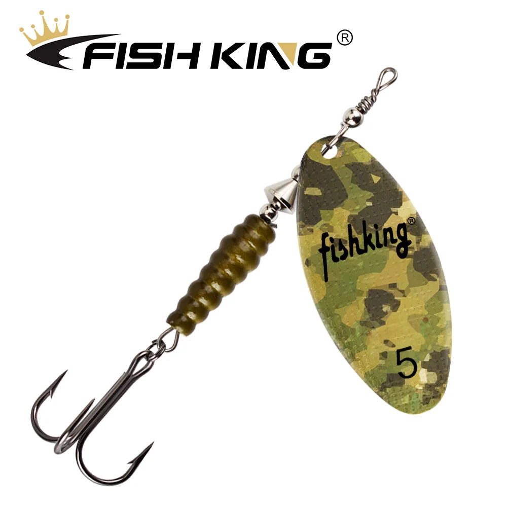 FISH KING 1Pcs Fishing Hook Spoon Lures Pike Metal With Treble Hooks In Fold Clevis Brass Material 360° Rotating