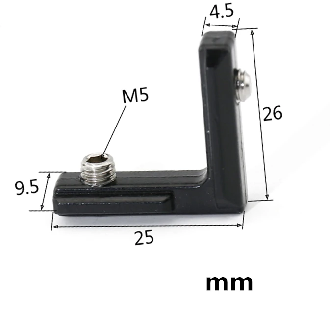 KANDE Black T-slot L type 90 Degree 2020 Aluminum Connector 1515 inside hidden bracket Fasteners Eu Standard Aluminum Profile