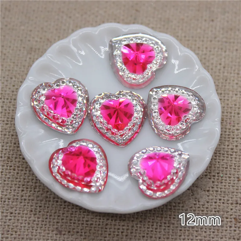 100pcs 12mm Shiny Resin Rhinestone Bicolor Heart Button Home Garden Crafts Cabochon Scrapbook DIY Accessories