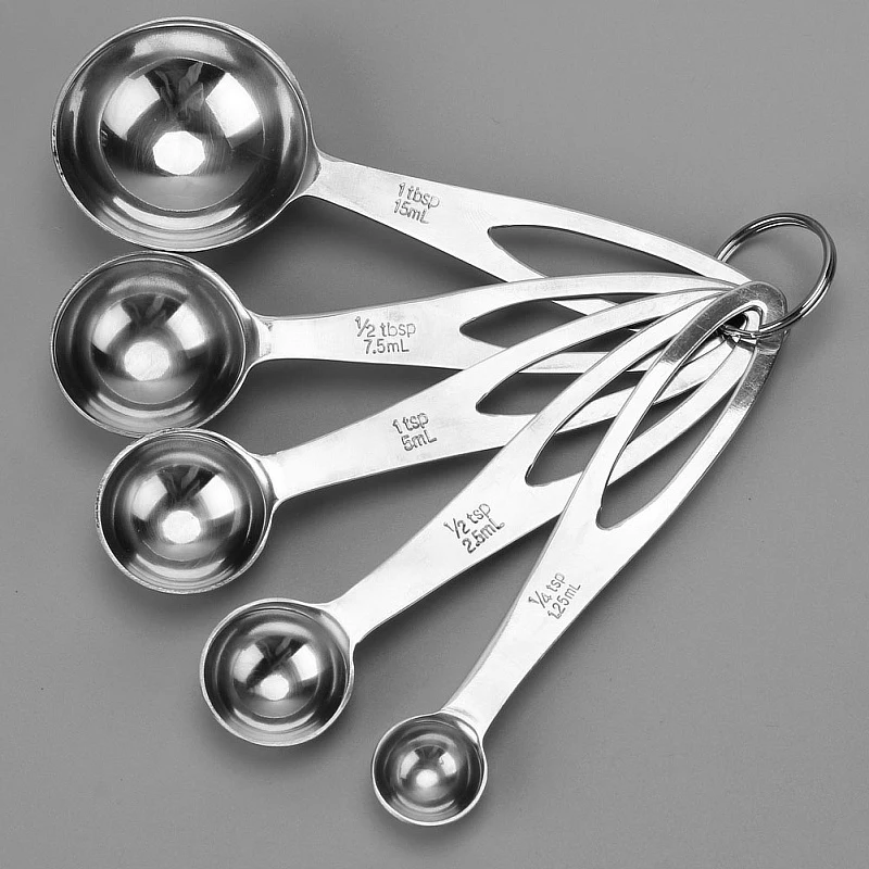 

5pcs Measuring Spoons Set Stainless Steel Teaspoon Coffee Sugar Scoop Powder Spice Measuring Cups Kitchen Cooking Baking Tools