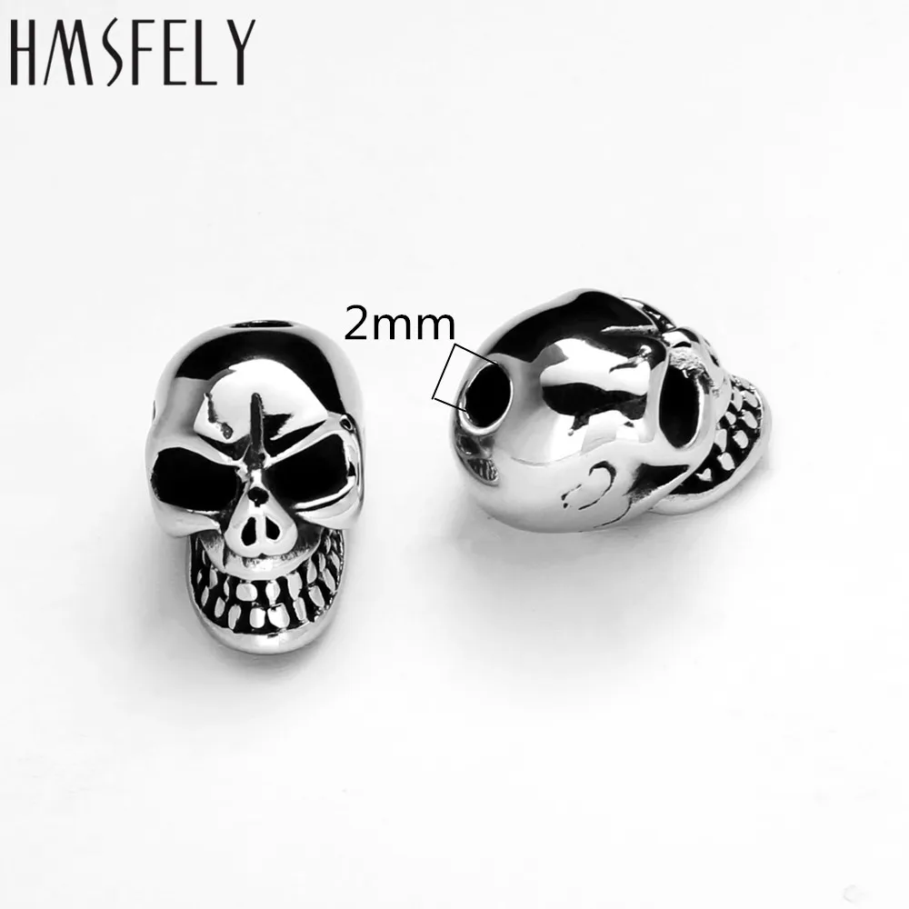HMSFELY 316L Stainless Steel Skull Beads Accessories For DIY Bead Bracelet Making Findings 2mm Small Hole Jewelry Bead 5pcs/lot