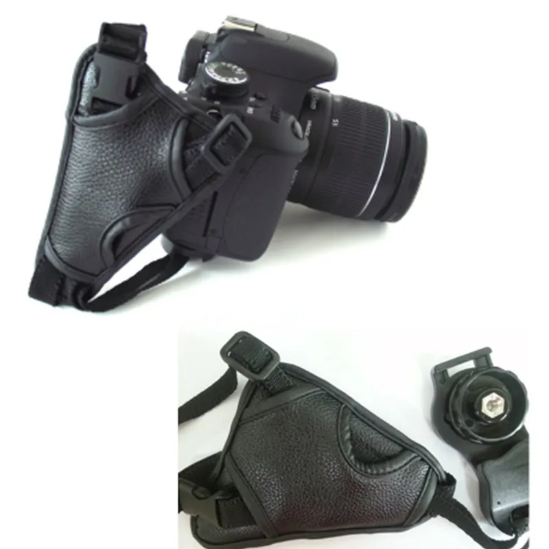 Cámara DSLR PU agarre de cuero correa de muñeca rápida agarre de mano suave bolsa de cámara Universal para Canon Nikon Sony Olympus negro al por mayor