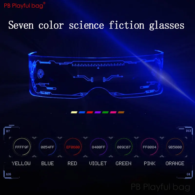 Figlarny worek 2077 okulary cosplay siedem kolorów light-up Creatvie Future technology okulary Hot game cosplay zabawki rekwizyty na przyjęcia AB19