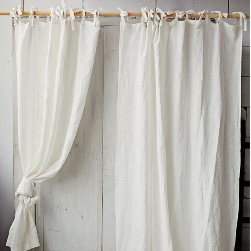 

Pure Linen Tie Top Curtain for Bedroom, Linen Drapes, Modem Blackout Curtains, Finished Hemp Window Curtain Panel with Ribbons