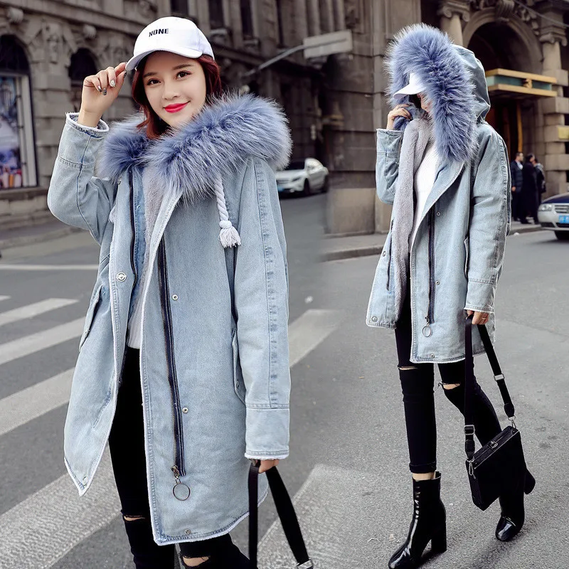 2020 Ladies Clothes Winter Jacket Women Parkas Big Fur Coat Thick Warm Jackets Female Denim Overcoat Abrigo Mujer LWL763