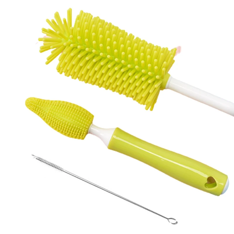 Ensemble de 3 brosses en Silicone pour biberons, Rotation à 2021 degrés, pour bébé, pour le nettoyage des tétines, tête souple à main, nouveauté 360