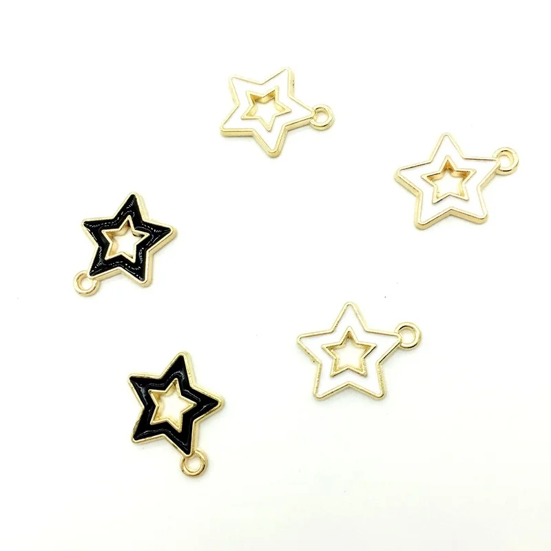 20pcs/lot Gold Color Oil Drop Hollow Star Charm Pendant Bracelet Necklace DIY Jewelry Findings Charms