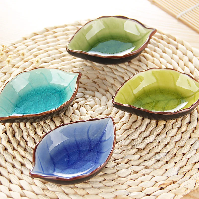 Tree Leaf Sauce Dish Mini Ceramic Plate Ice Crack Glazed Plate