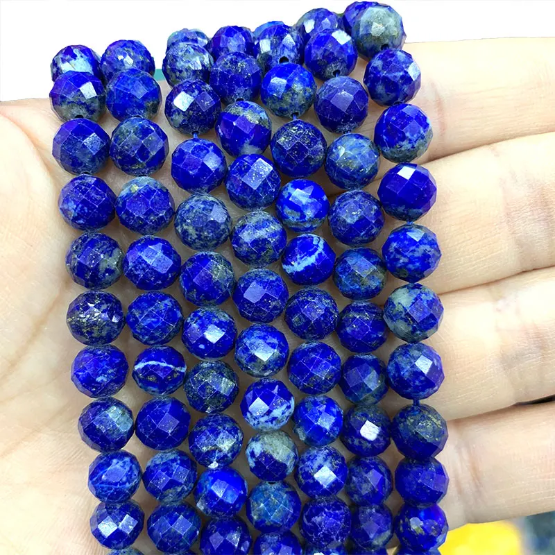 

Fine 100% Natural Faceted Cyan Lapis Lazuli Loose Round Stone Beads A Gemstone For Jewelry Making DIY Bracelet 6/8/10MM 15''