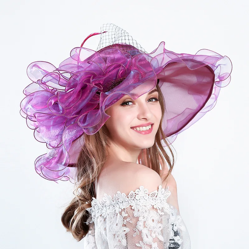 Sombrero de boda para mujer, gorro de Organza colorido con flores grandes, a la moda, elegante, para verano, novedad de 2020