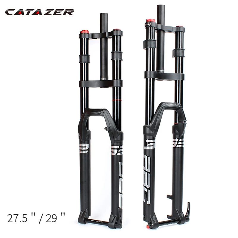 Catazer Double Shoulder MTB Fork Rebound Adjustment 27.5 29er Air Fork MTB Moutain Bike Travle 150mm Magnesium Alloy