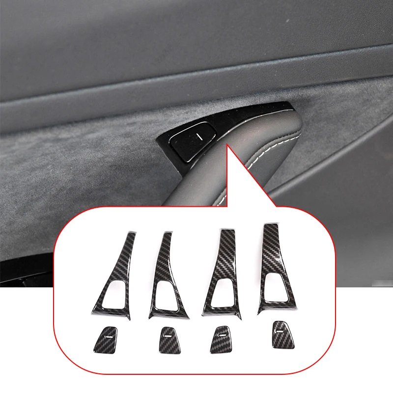 Car Door Unlock Switch Buttons Decoration Cover Protective Trim ABS Carbon Fiber For Tesla Model 3 2017-2019 Auto Accessories