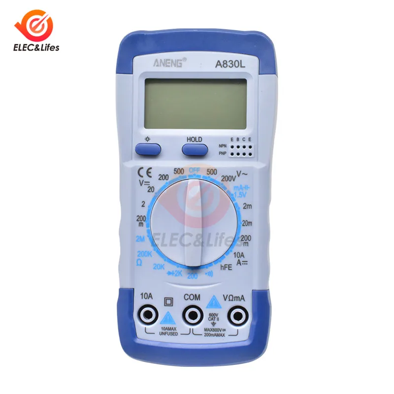 Imagem -06 - Portátil Lcd Multímetro Digital A830l dc ac Tensão Corrente Medidor Diodo Transistor Sonda de Teste Voltímetro Amperímetro Ohmmeter Tester