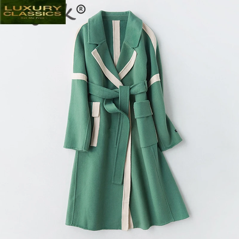 Womens Elegant Coats Autumn Winter Wool Coat Female Long Woolen Jacket Fashion Clothes 2021 Vintage Belt Overcoat 810