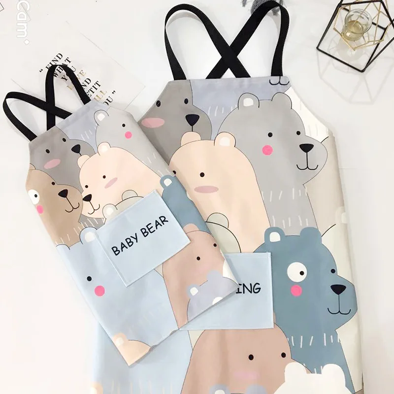 Parent-child Sleeveless Apron 2019 New Anti-fouling Cotton Linen Tie-free Cartoon Apron Nordic Home Kitchen Painting Art Bib