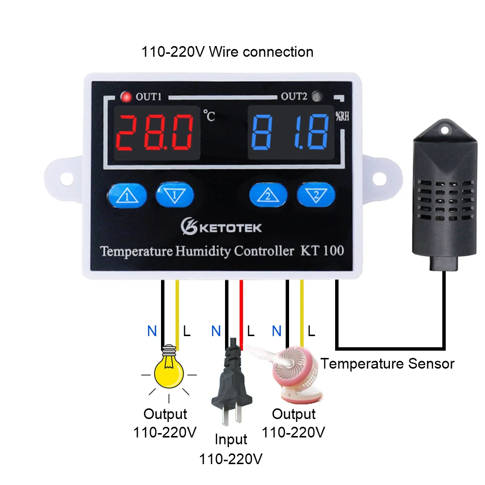 STC-3028 KT100 Dual Digital Temperature Humidity Controller Thermostat Relay Direct Thermometer Hygrometer Reguylator