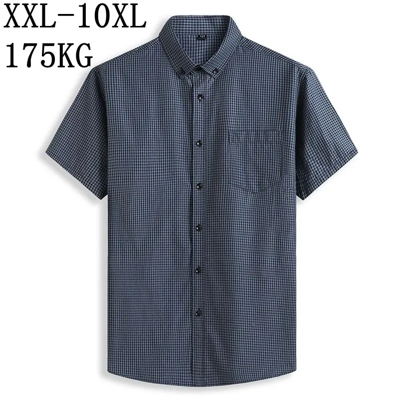 10XL 8XL 7XL New Summer Men Shirt Male Dress Shirts Men\'s Casual Short Sleeve Business Plaid Brand Clothing Formal Social Shirt