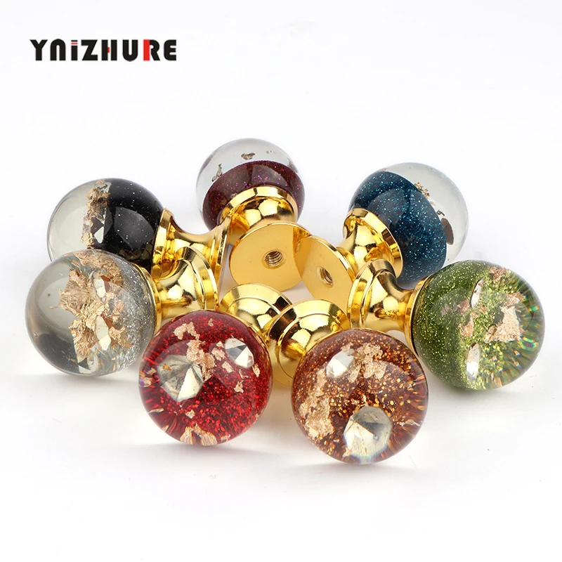 New Ocean coral crystal handle Resin+Gold Metal Cupboard Pulls Drawer Knobs door Furniture Handles Hardware