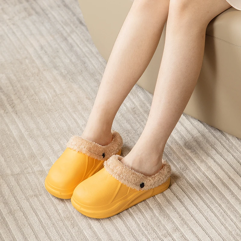 Winter Woman Man Plush Waterproof Warm Fur Slippers Lady Clogs Lovers Home Mules Indoor Floor Cotton Shoes for Female Size 35-44