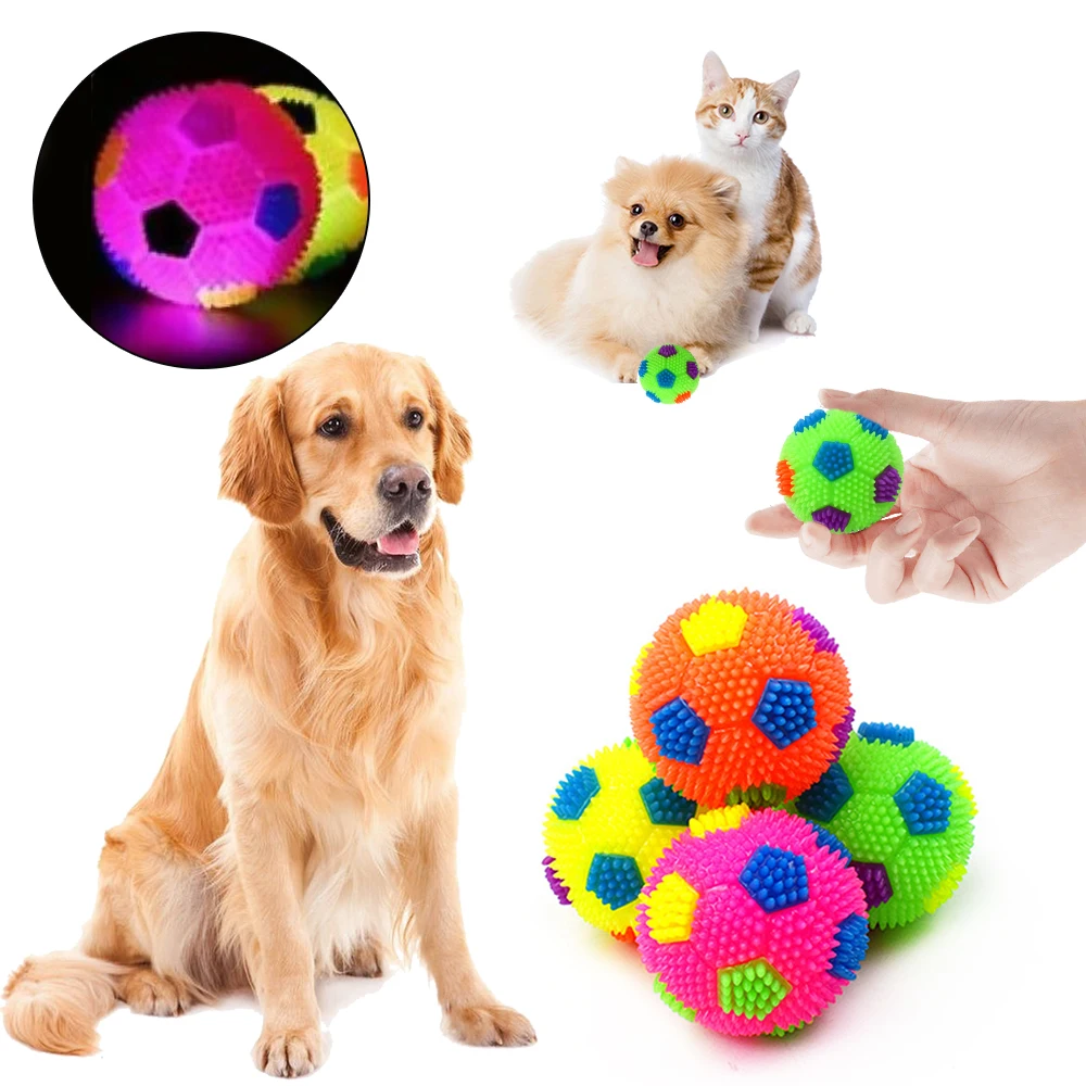 Luminous Bouncing Ball Pet Dog Puppy LED Ball Light Up Flashing Play Toy Chasing Bounce Spiky Ball Pet Interactive Toys